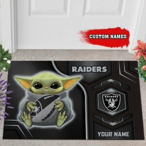 Las Vegas Raiders 3D Doormats NFL Baby Yoda Custom Name