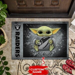 Las Vegas Raiders Doormats Baby Yoda NFL 01 Custom Name