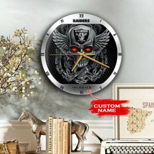 NFL Las Vegas Raiders Skull Clock Custom Name