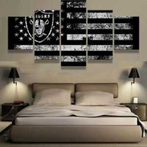 Oakland Raiders American Flag Sport – 5 Panel Canvas Art Wall Decor