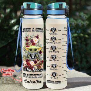 Oakland Raiders Baby Yoda Grogu Water Tracker Bottle - Custom Name