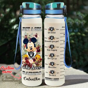 Oakland Raiders Mickey Water Tracker Bottle - Custom Name 32oz Water