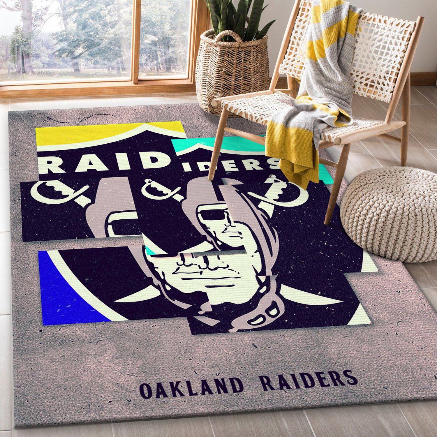 Oakland Raiders Football Rug