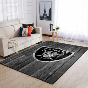 Oakland Raiders Nfl Team Logo Grey Wooden Style Style Nice Gift Home Decor Rectangle Area Rug