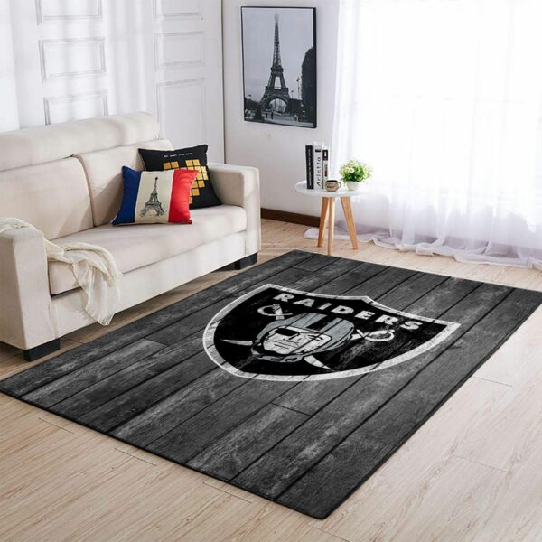 Oakland Raiders Nfl Team Logo Grey Wooden Style Style Nice Gift Home Decor Rectangle Area Rug