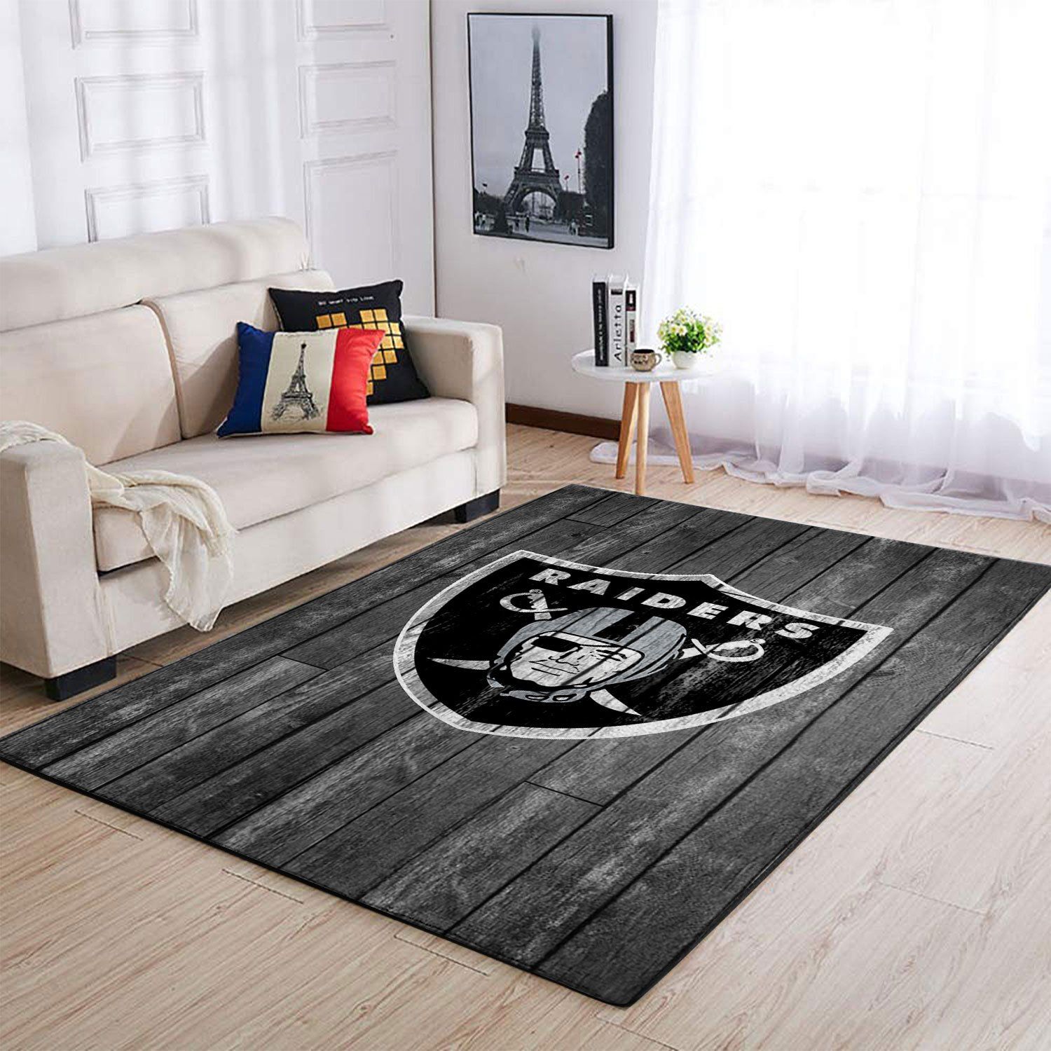 Oakland Raiders Nfl Team Logo Grey Wooden Style Style Nice Gift Home Decor  Rectangle Area Rug 