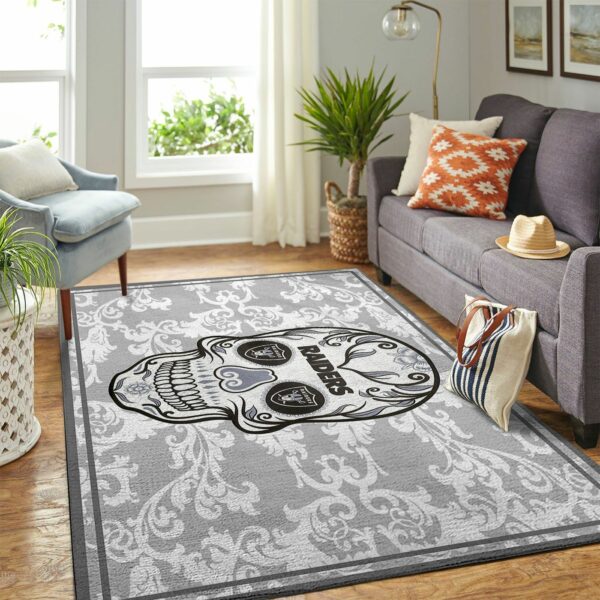 Oakland Raiders Nfl Team Logo Skull Flower Style Nice Gift Home Decor Rectangle Area Rug