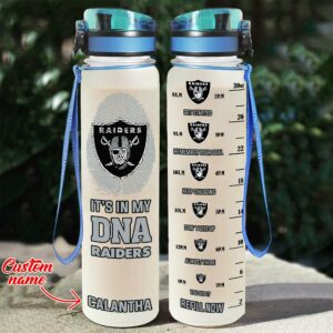 Oakland Raiders Water Tracker Bottle - Custom Name 32oz Water Bottle