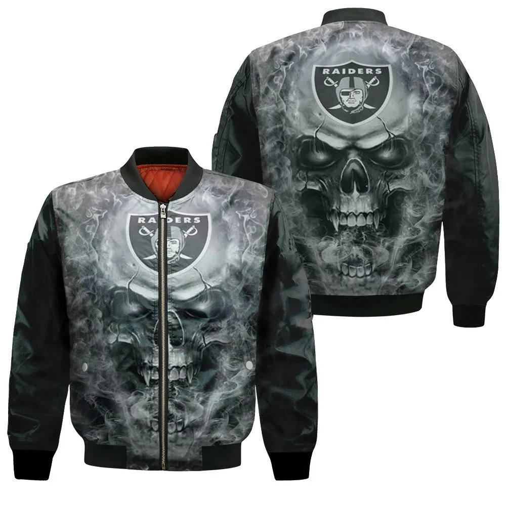 NFL Oakland Raiders Gray Bomber Jacket 3D