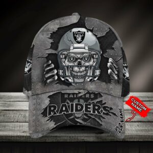 Las Vegas Raiders 3D Metal Skull Helmet Classic Cap Custom Name NFL