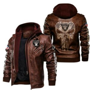 Las Vegas Raiders NFL Punisher Skull Leather Jacket New