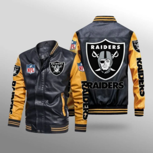 NFL Oakland Raiders Leather Jacket Yellow Thermal Plush