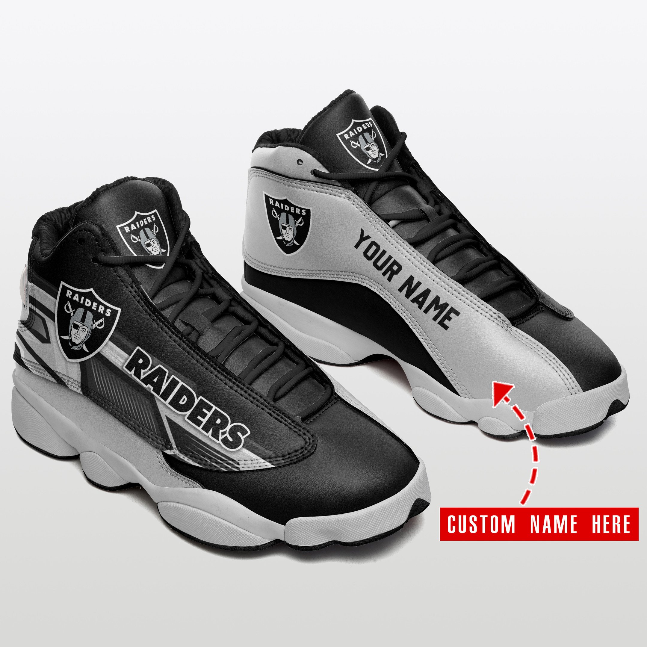 Las vegas raiders personalize air jordan 13 custom name shoes